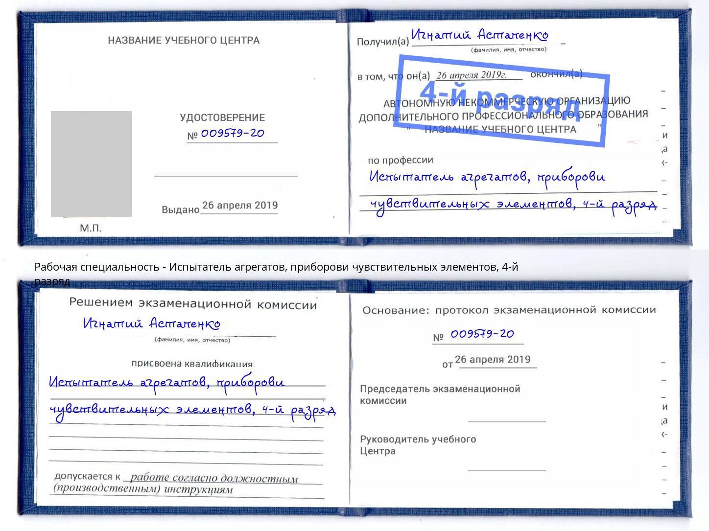 корочка 4-й разряд Испытатель агрегатов, приборови чувствительных элементов Когалым