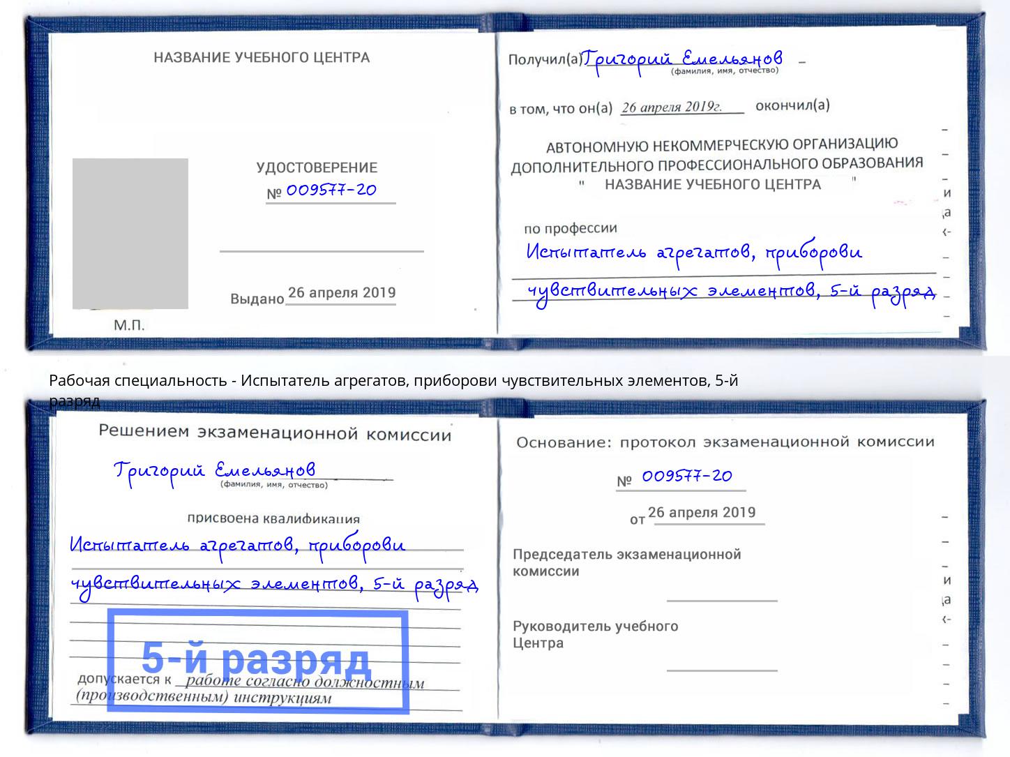 корочка 5-й разряд Испытатель агрегатов, приборови чувствительных элементов Когалым