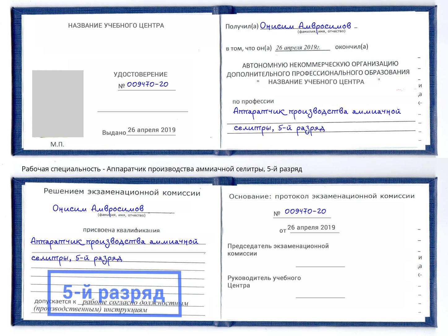 корочка 5-й разряд Аппаратчик производства аммиачной селитры Когалым