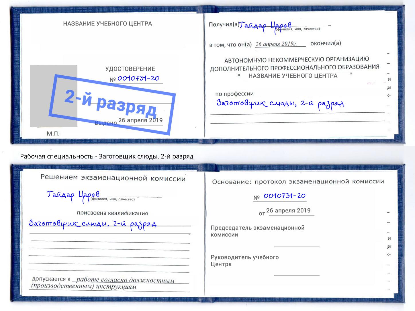 корочка 2-й разряд Заготовщик слюды Когалым