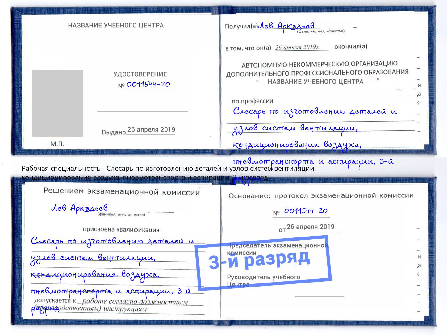 корочка 3-й разряд Слесарь по изготовлению деталей и узлов систем вентиляции, кондиционирования воздуха, пневмотранспорта и аспирации Когалым