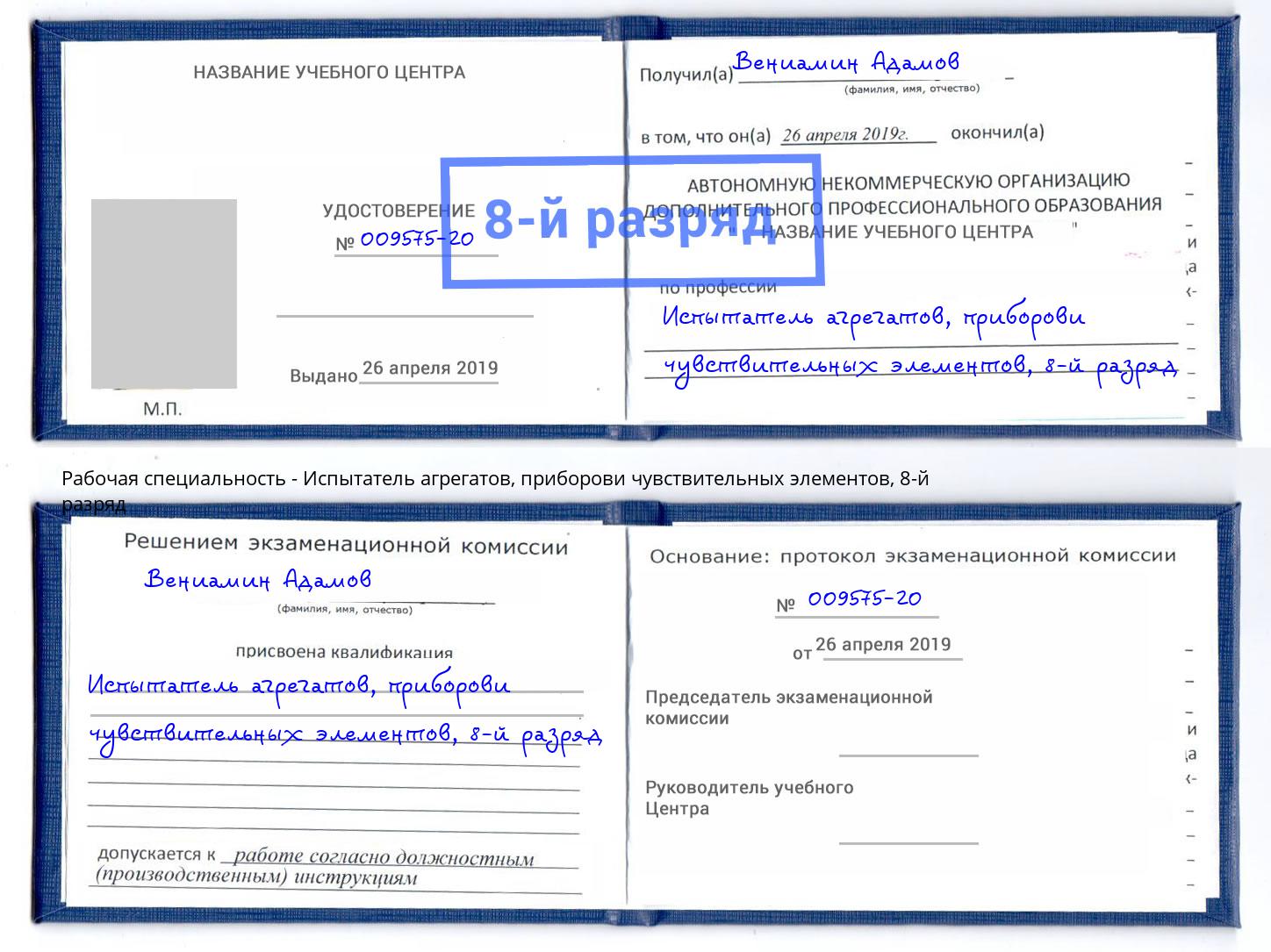 корочка 8-й разряд Испытатель агрегатов, приборови чувствительных элементов Когалым