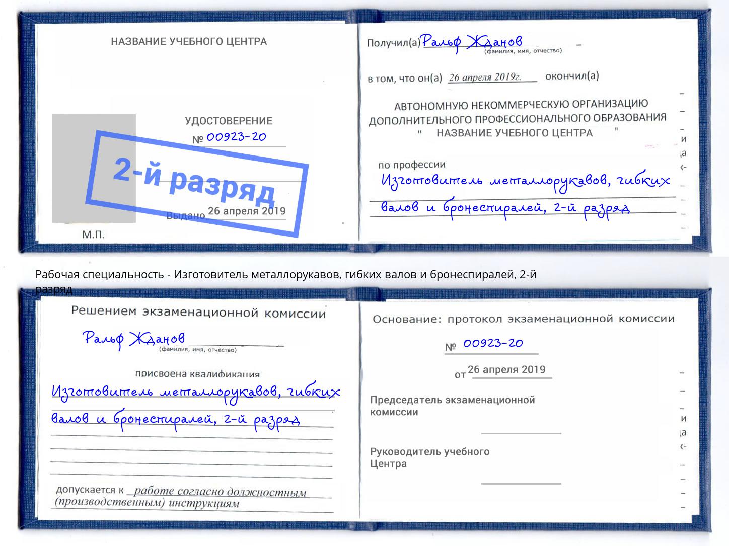 корочка 2-й разряд Изготовитель металлорукавов, гибких валов и бронеспиралей Когалым
